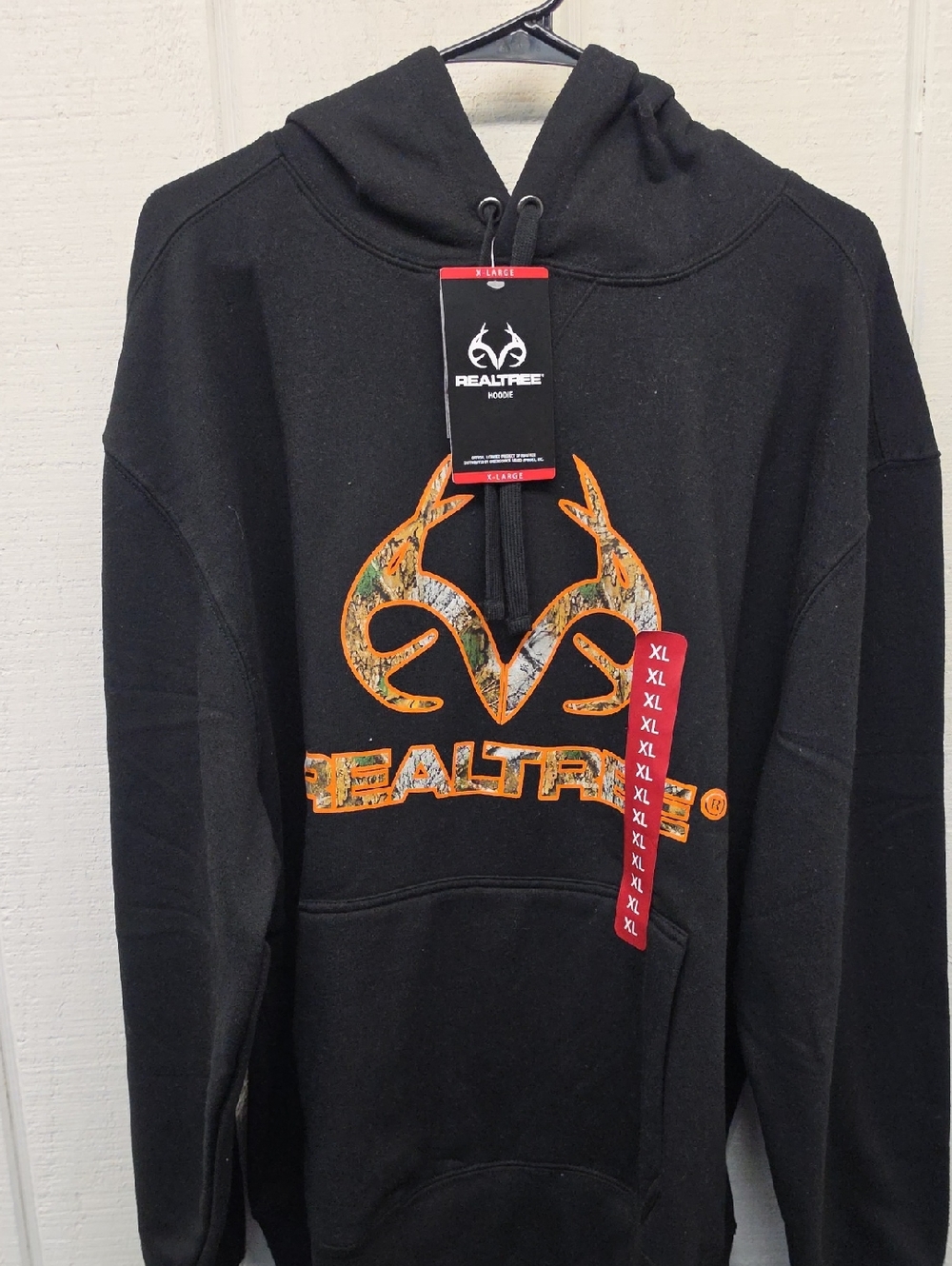 Realtree Black Hoodie with Orange Camo Logo